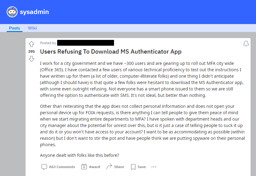 Reddit Users Refusing to Install Microsoft Authenticator Application